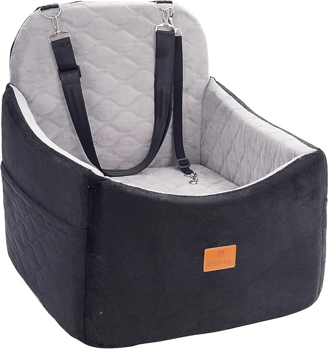 Dog Car Seat for Small/Medium Dog/Cat up to 30 lbs Memory Foam Pet Booster Seat with Detachable Washable Cover Travel-Safe Car Bed with Safety Belt/Storage Pockets Easy to Install