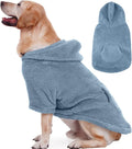 IDOMIK Fuzzy Dog Sweater with Adjustable Hood, Warm Fleece Dog Sweater Hoodie with Harness Hole & Pocket, Pullover Sweaters for Large Dogs, Fuzzy Hooded Sweatshirt for Fall Winter Christmas,Blue,3XL