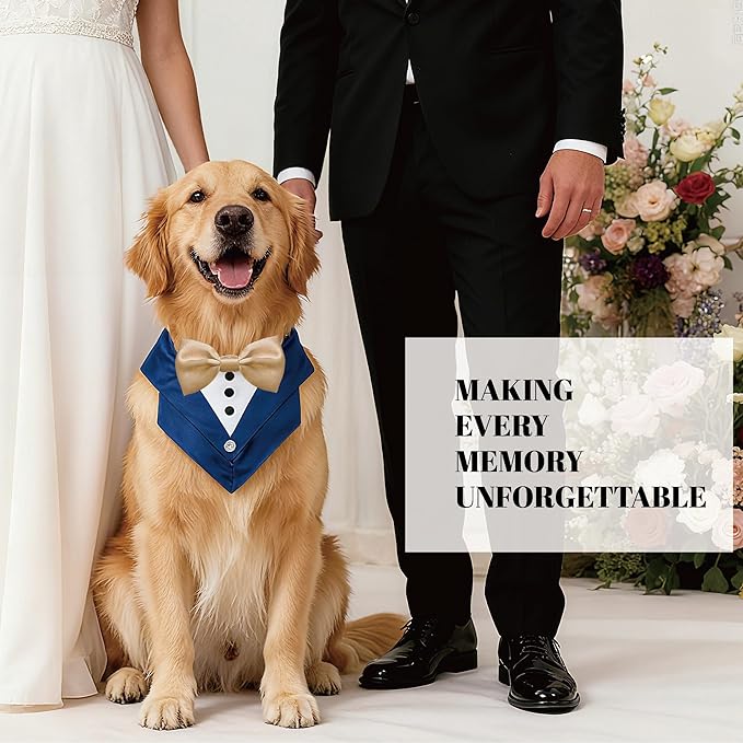AVERYDAY Dog Tuxedo Wedding Outfit Bandana Collar with Bow Tie, Dog Tux Costume Suit with Bowtie for Small Medium Large Dogs & Cats, Pet Tuxedo Formal Wear for Engagement Birthday, Holiday, Christmas