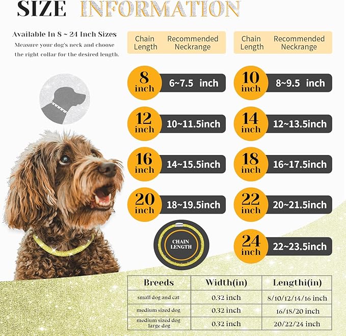 Stylish and Luxurious Diamond Dog Collar,Magnetically Absorbent Clasp,Full Diamond Design,Perfect for Wedding and Everyday Walking - Gold Yellow Diamons Necklace Collar for Medium Dogs,16''