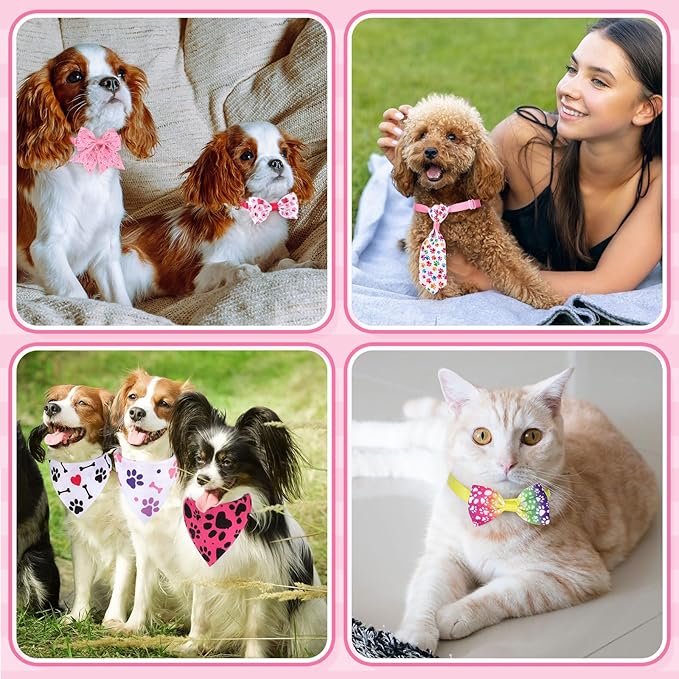Reginary 120 Pcs Paw Bone Print Dog Bandanas Bulk Dog Bows Set Bow Ties Cat Scarf Colorful Washable Triangle Pet Kerchief Cute Bib for Summer Small Medium Large Pets Grooming Accessories Costume
