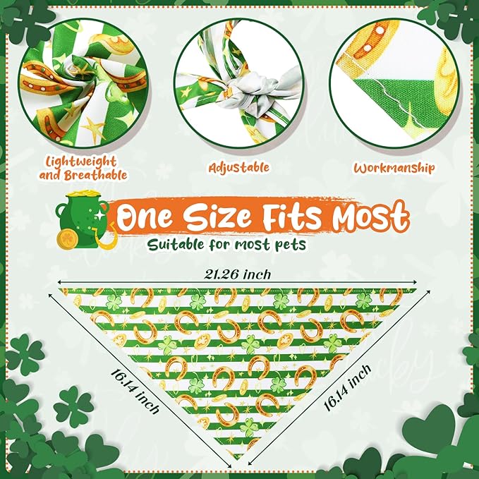 Reginary 72 Packs St. Patrick's Day Dog Bandanas Bulk Shamrock St. Patrick's Day Green Soft Dog Scarf Adjustable Pet Puppy Bibs Triangle Puppy Bibs Adjustable Cat Bandana for Pet Costume Accessories