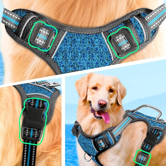BARKBAY No Pull Dog Harness Large Step in Reflective Dog Harness with Front Clip and Easy Control Handle for Walking Training Running with ID tag Pocke(Blue/Black,M