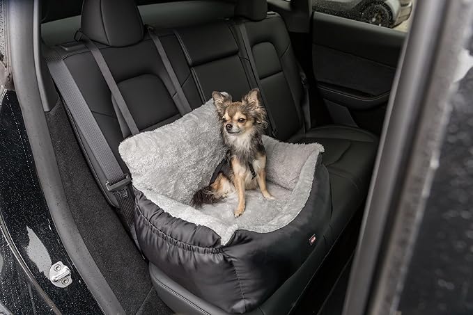 Trixie Convertible Lite Dog Car Seat 19.7 x 14.6 x 15.7 in – Cozy Booster with Safety Tether, Seat-Belt Straps & Side Pockets – Raised Travel Bed with Washable Cushion