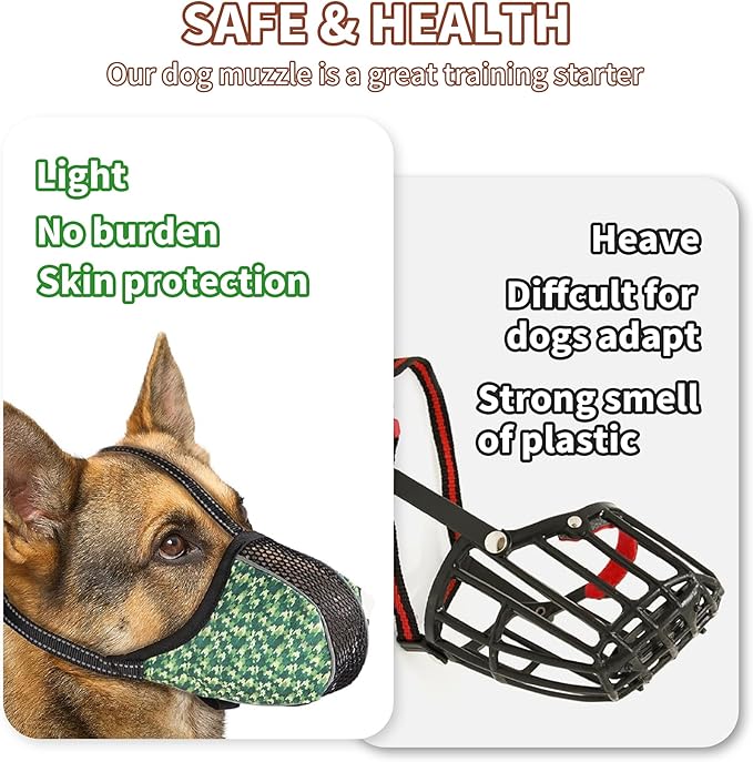 Dog Muzzle Anti & Prevent Biting Chewing Barking for Small Medium Large Dogs Soft Air Mesh Muzzles Reflective Ajustable Full Coverage Dog Mouth Guard Cover for Grooming Scavenging Green L-1