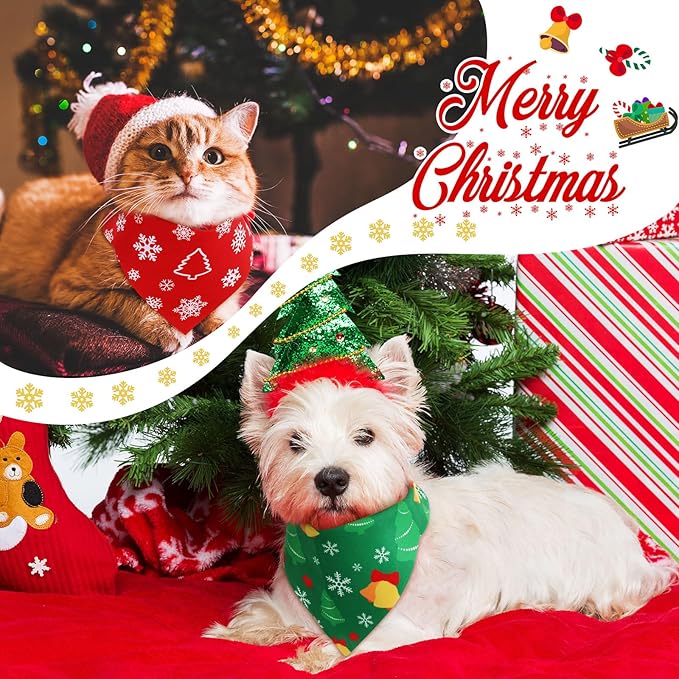Preboun 50 Pcs Christmas Dog Bandanas Bulk Red and Green Bandanas for Dogs Triangle Kerchief Bibs Scarf Set for Pet Xmas Costume Photo Props Accessories Pet Shops, 25 Styles (25.6 x 17.7 x 17.7)