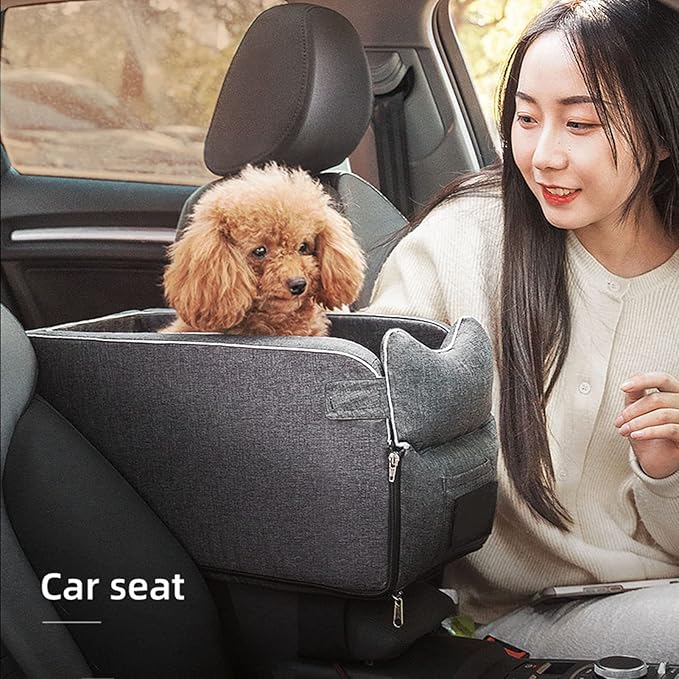 Brrnoo Console Dog Car Seat Armrest Booster Seat, Universal Cat Nest Pet Car Mat, Four Season, Grey