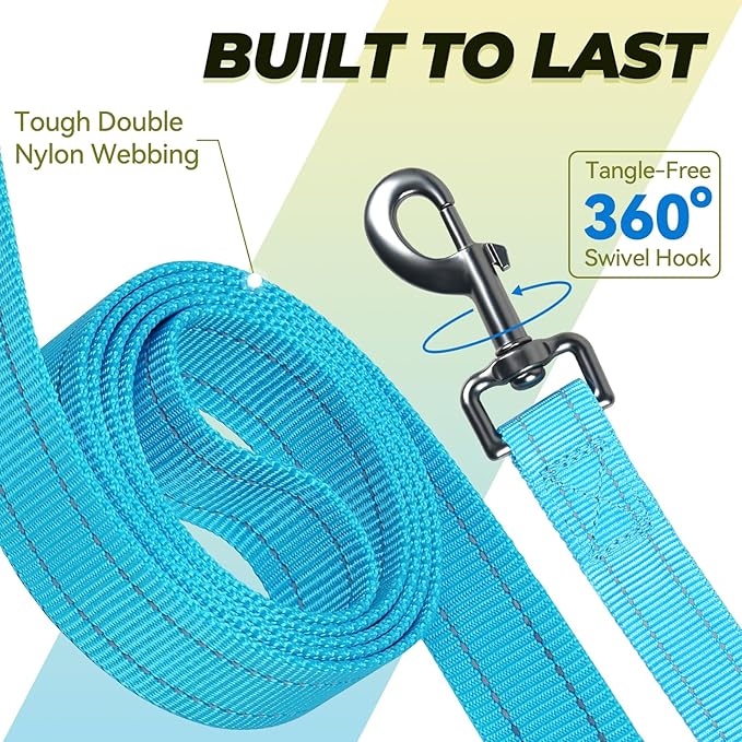 VIVAGLORY Twingrip Dog Leash, Double Handle Dog Leash for Training & Walking with Traffic Handle & 2 Loop, Traffic Control Reflective Heavy Duty for Puppy Pet, 5ft x 1in, Lake Blue