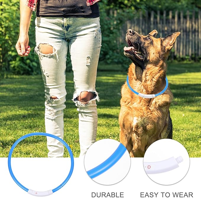 YARNOW USB Rechargeable 70cm Blue Fiber Optic Dog Collar LED Luminous Night Safety Collar for Pets
