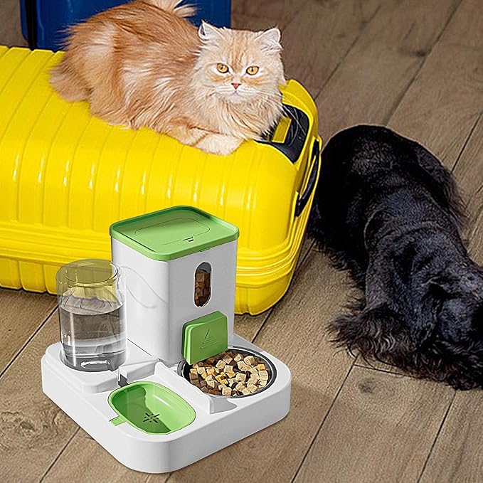 Pet Feeder and Water Dispenser Set – Automatic Dry Food Station with Electric Fountain | duals Bowl System for Cats Dogs Home Dorm Travel Hotel School Feeding Hydration Convenience