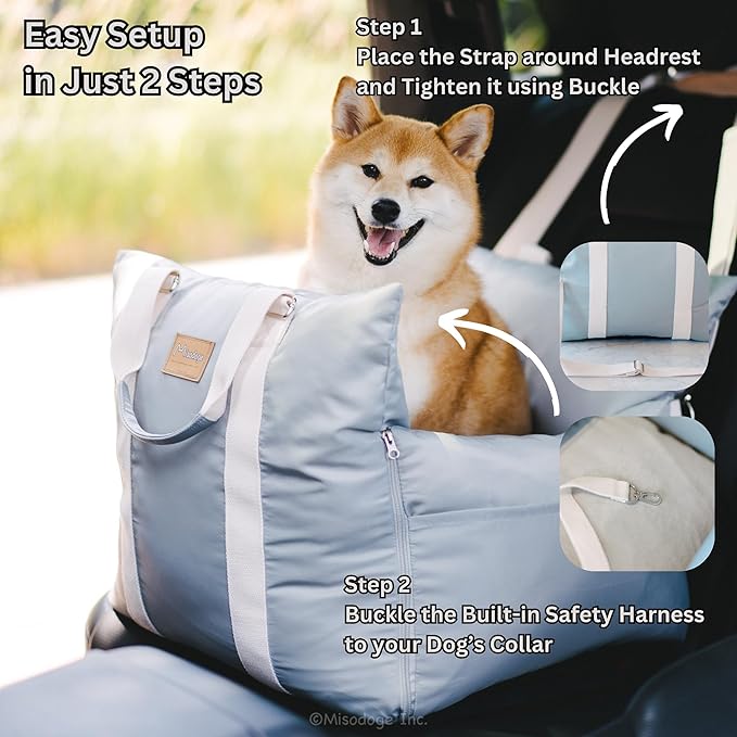 Posh Car Booster Seat for Small Dogs and Puppies – Robust Travel Chair Bed with Secure Strap, Safety Belt Harness, Washable Cover & Storage Pocket – Premium Quality and Style for Car & Home