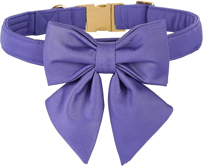 Maca Bates Purple Dog Collar with Cute Petunia Solid Sailor Bow Tie,Medium Girl Boy Dogs,Girly Adjustbale Durable Breakaway Soft Collars with Bowtie for Female Male Puppy,Pet with Metal Buckle