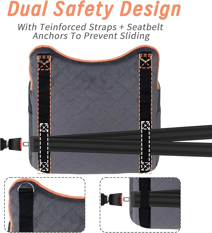 Dog Car Seat for Medium Sized Dogs 30 lbs, Safety Dog Booster Seat for Small Dogs with Secure Safe Buckles & Clip-On Leash, Soft Waterproof Washable Travel Doggy Car Seat with Storage Pockets(Gray)