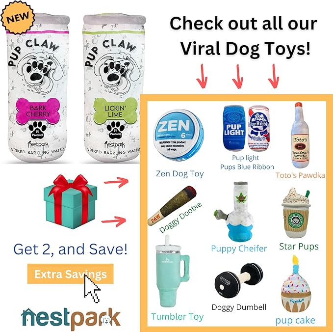 Nestpark Pup Claw Dog Toys - Funny Cute Plush Dog Toys with Squeaker - Parody (2 Pack) (Tropical Pack)