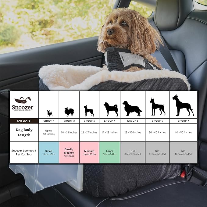 Snoozer Dog Car Seat with Storage Tray: Lookout II Dog Booster Car Seat for Pets up to 18lbs, Helps Alleviate Travel Sickness & Fear for Dogs, Removable Washable Cover – Palmer Indigo, Size Small