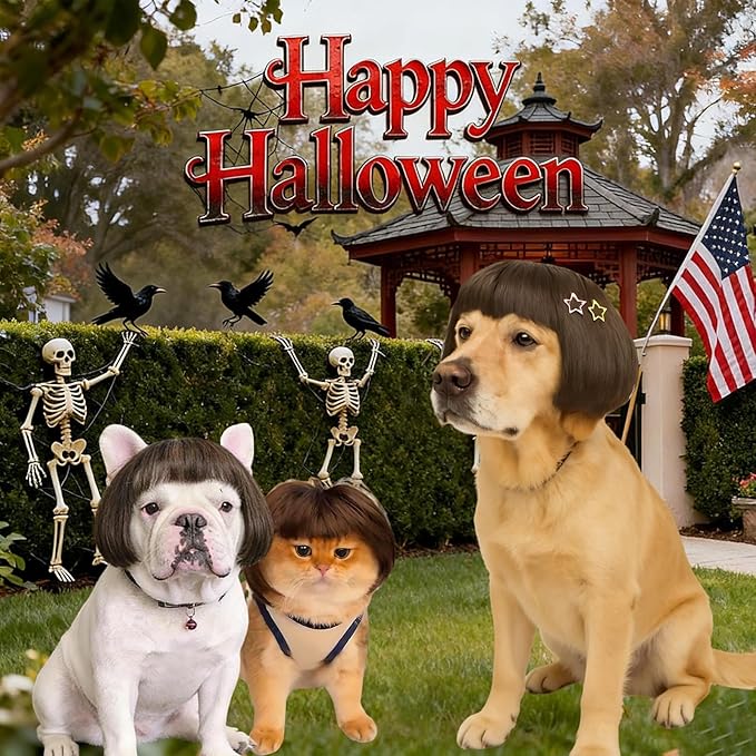 Funny Pet Wig – DIY Haircut & Adjustable Fit – Cat & Dog Costume for Halloween, Party, Photo Shoots – 3D Natural Look – Fits 5kg-50kg Pets