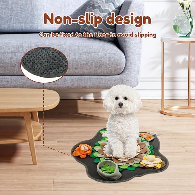 Plush Fabric Flower Shape Slow Eating Mat Bright Color Interactive Dog Snuffle Mat with Non-Slip Back for Smell Training for Small Dog Cat Rabbit(Grey,Small Dogs)