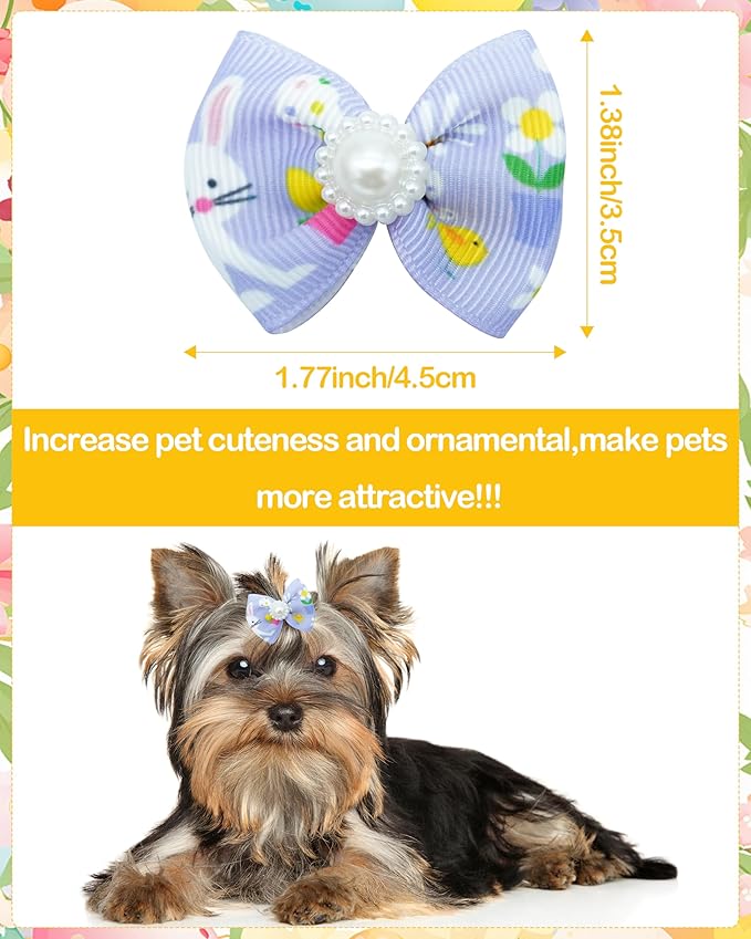PET SHOW 20 Pack Easter Dog Hair Bows with Alligator Clips for Small Medium Dogs Colorful Bowknot Hair Clips Cat Puppy Yorkshire Grooming Hair Accessories Bunny Eggs for Party Costumes