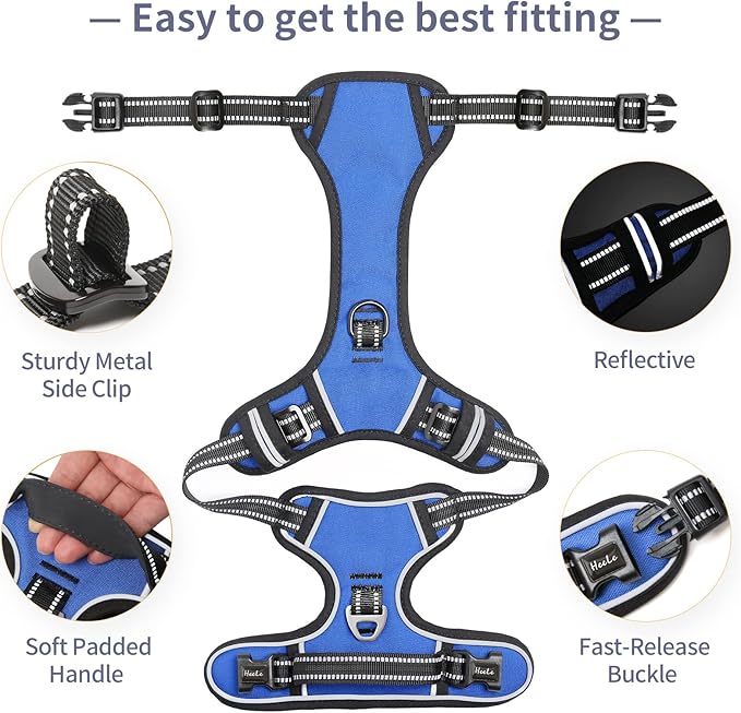 HEELE Dog Harness Harness for Small Dogs No Pull Dog Vest Harness for Small Dog with Soft Padded Handle Reflective for Outdoor Training, Blue, S