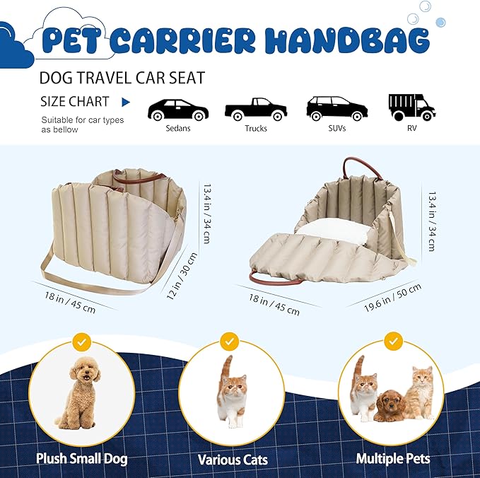 Dog Car Seat for Small Medium Large Dogs, 18*12 * 13in, Dog Booster Seat, Safe & Comfortable Car Travel, Caramel
