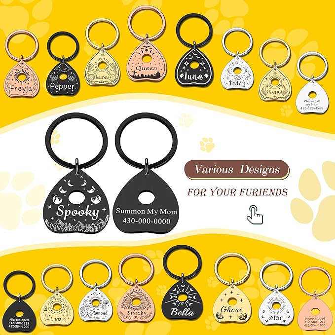 Personalized Christmas Dog Collar Tag – Goth Ghost Bat Pet ID Tags for Dogs & Cats, Christmas Accessories for Pet, Xmas Stocking Stuffers,Cute Winter Gifts for Pets (Planchette-Shaped ID Tag)