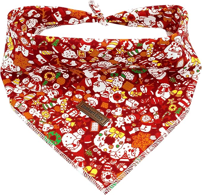 Lionheart glory Christmas Dog Bandana Red Dogs Bandana 1 Pack Washable Soft Dog Scarf, Square Adjustable Pet Bandanas for Medium Large Dogs