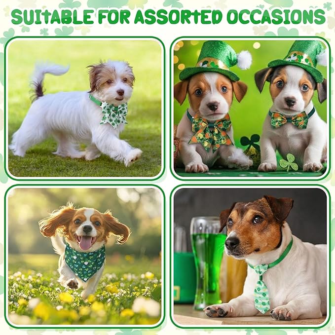 Reginary 120 Pcs Dog Bandanas Bulk Dog Bows Set Bow Ties Cat Scarf Colorful Washable Triangle Pet Kerchief Cute Bib for Summer Small Medium Large Pets Grooming Accessories Costume (St. Patrick's Day)