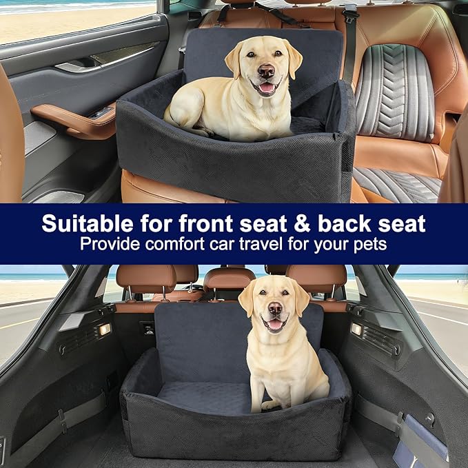 Dog Car Seats for Medium/Large Size Dog, Washable Booster Seat with Detachable Cover, Pet Car Seat with Thickened Memory Foam, Safety Belts, up to 55 lbs, Large(Black)