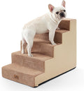 Dog Stairs for Small Dogs 5-Step, 19.7" Extra Wide Right-Angle Pet Stairs for Couch and Beds, Anti-Slip Dog Steps for Old Cats and Lowrider, 19.7x29.5x23.6 inch, Light Brown