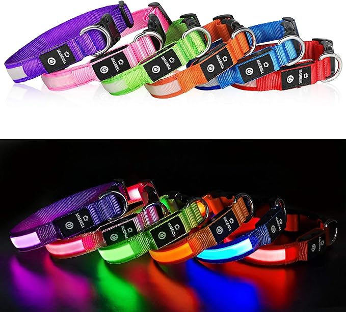 MASBRILL Light Up Dog Collars-LED Dog Collar Rechargeable Waterproof Lighted Dog Collar Night Walking Glow Collar for Small Medium Large Dogs