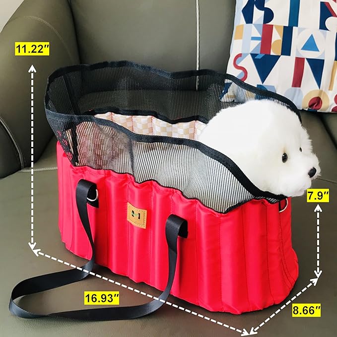 Dual-Purpose Dog Carrier Car Booster Seat for Small Medium Pet Ventilated Mesh Safety Leash All Season Use Soft Detachable Washable (Black, One Size)