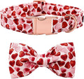 Maca Bates Valentine's Day Dog Collar with Fancy Bow for Medium Girl Boy Dogs,Red Love Hearts Pattern,Adjustable Durable Soft Valentine Gift for Female Male Puppy