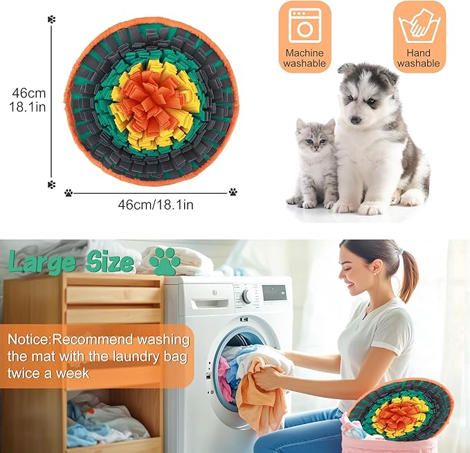 Dog Snuffle Mat, 2mm Thicken Interactive Toys for Pet, 17.7'' x 17.7'' Nosework Training Mats, Cats Bowl Travel Use Encourages Natural Foraging Skills, Comfortable Texture (Orange)