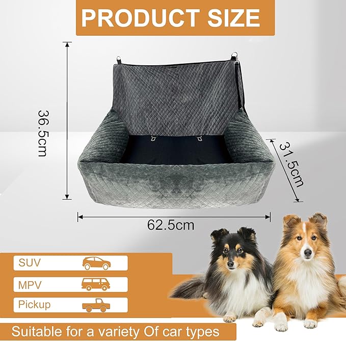 Auto Care Dog Car Seat, Fully Removable and Washable Cover, Easy to Assemble, Memory Foam Filled Comfort Pad, Durable Anti Slip Bottom (Gray)