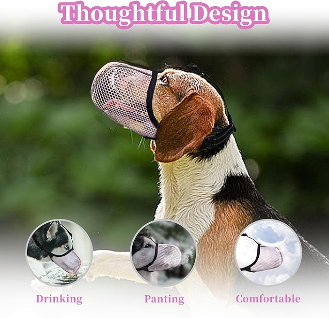 Pink Dog Muzzle, Breathable Soft for Large Dogs to Anti & Prevent Barking Biting Chewing, Reflective & Adjustable Basket Muzzle with Air Mesh for Doberman Pink XL