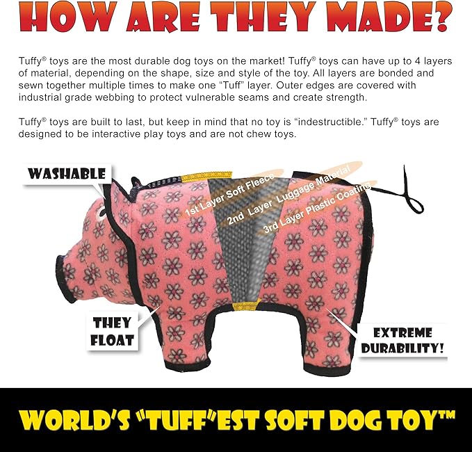 TUFFY® - World's Tuffest Soft Dog Toy - Alien - Multiple Layers. Made Durable, Strong & Tough. Interactive Play (Tug, Toss & Fetch). Machine Washable & Floats. (G6, Large 2 Pack)