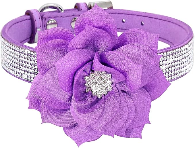 Cute Dog Collar with Bling Rhinestone, Fancy Crystal Diamond Glitter Pretty Jewel Soft Cat Collars for Small Medium Large Breed Dogs Girl Female Pet Puppy Kitten Terrier (XXS, Purple2)