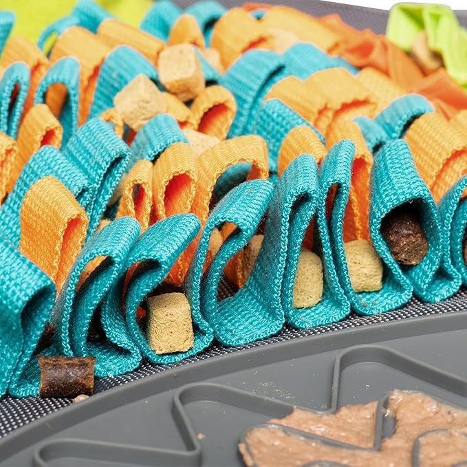 Messy Mutts Square 16" x 16" Forage and Lick Mat with Non-Slip Suction Cups | Stimulating Sniffing Interactive Puzzle for Dogs | Silicone Triangle Licking