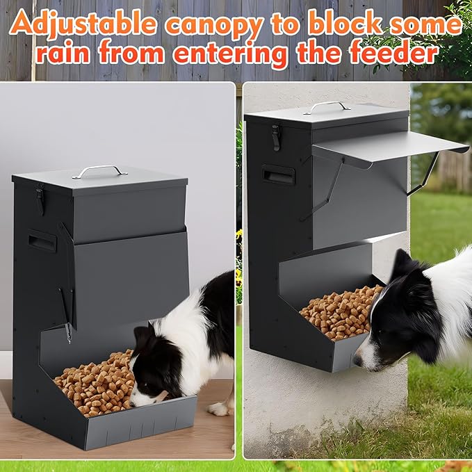2 Pcs Automatic Dog Feeder with Lid 25 Lbs Capacity Outdoor Dog Feeder Hanging Self Feeding Pet Food Dispenser Pet Food Feeders for Large Dogs Large Breed