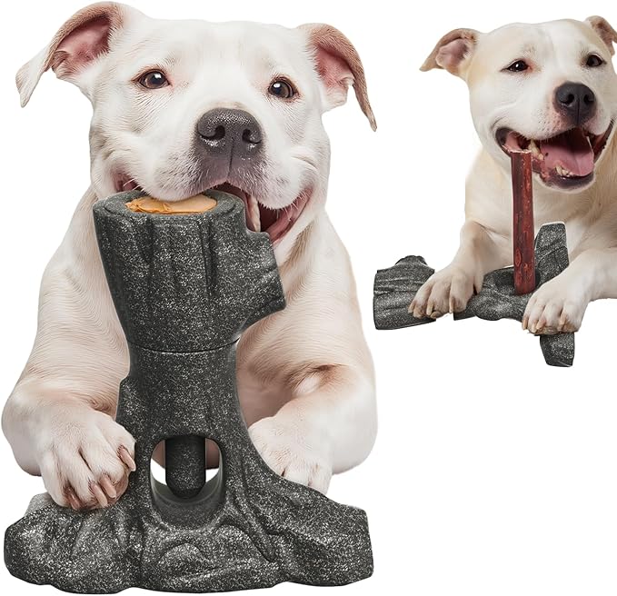 Bully Stick Holder for Dogs, Tough Chew Toy for Aggressive Chewers, Anti-Choking Dog Stick Holder Made of Food-Grade Nylon & Coffee Wood Fiber, Dishwasher Safe Durable Dog Toy for Large Dogs