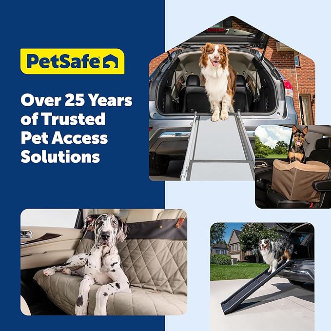 PetSafe Happy Ride Booster Seat for Dogs - Open Road Comfort - Safe Tether System - Zipper Pouch Dog Seat - Machine Washable Fleece Liner - Easy Install Design - Navy - Up to 12 lb