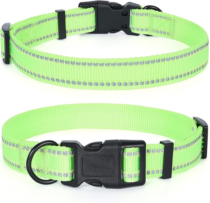 Mile High Life Reflective Dog Collar, Basic Dog Collars Adjustable Quick Release, Soft Nylon Pet Collar with Metal D-Ring for Small Medium Large Dogs (Lime, S Neck11-15")
