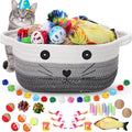 Zopeal 58 Pcs Cat Storage Basket Gift Toys Set, Colorful Flashing Balls Pet Bell Crinkle Balls Spring Toys Attract Cat to Swat, Hunt, Interactive for Pet(Multicolor,9.8 Inch)
