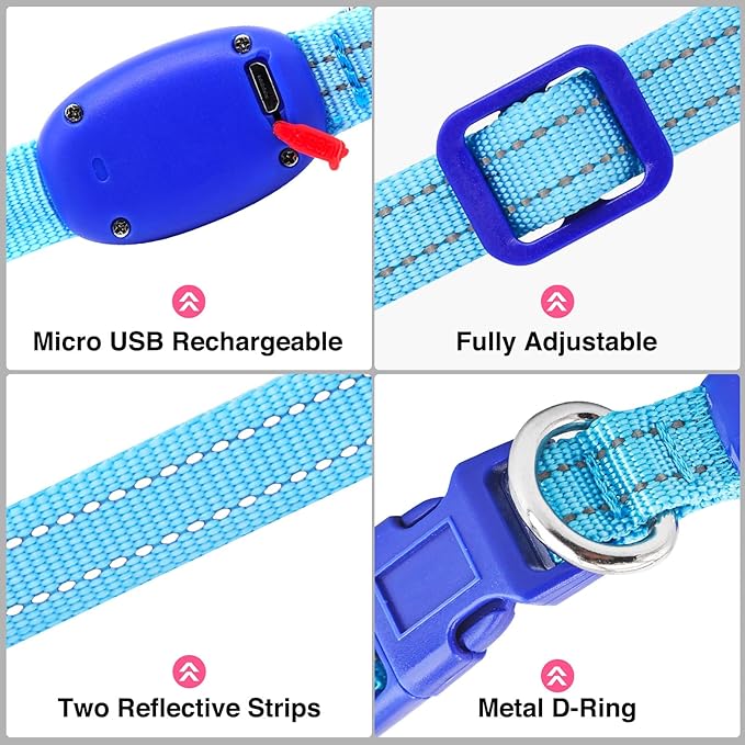 Light Up Dog Collar at Night, Led Dog Collar Adjustable, Rechargeable Waterproof, Dog Lights for Night Walking, Glow in The Dark (S, Blue)