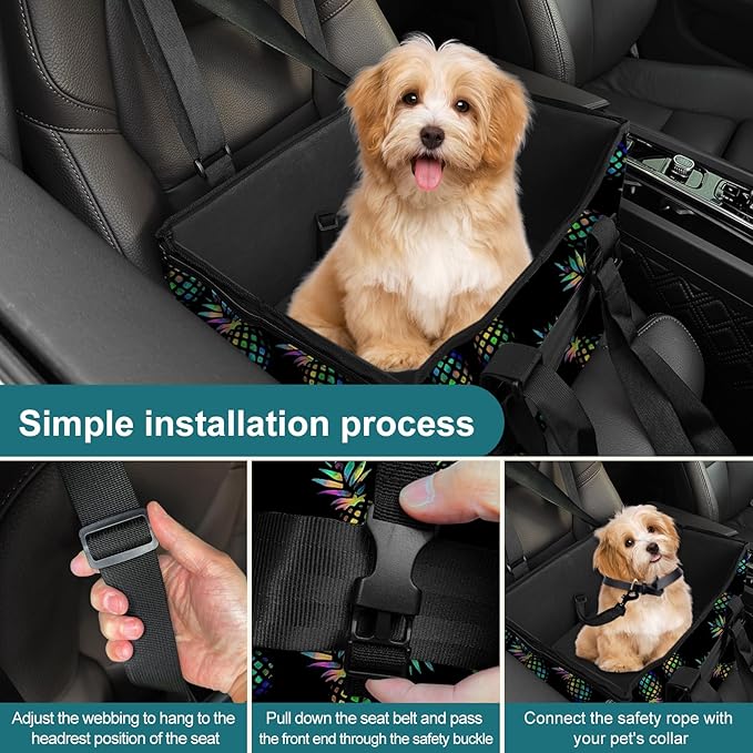 Skymoon Small Dog Car Seat for Small Dogs, Dog Booster Car Seat with Clip-On Safety Leash Adjustable Straps Storage Pockets Puppy Pet Car Seat for Small Dogs Cats (Pineapple)