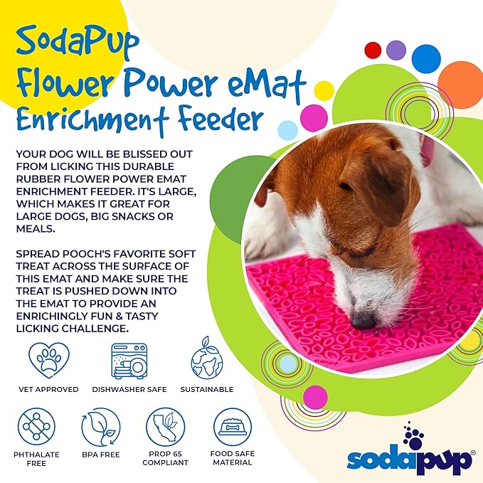 SodaPup Flower Power eMat – Durable Lick Mat Feeder Made in USA from Non-Toxic, Pet-Safe, Food Safe Rubber for Mental Stimulation, Avoiding Overfeeding, Fresh Breath, Digestive Health, & More