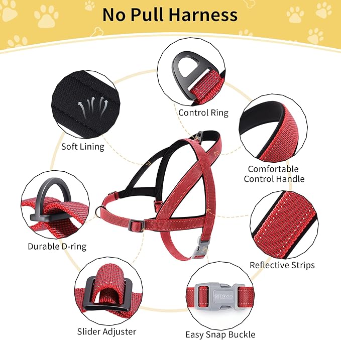 No Pull Dog Harness, Reflective Puppy Harness with Soft Padded Handle, Escape Proof/Quick Fit Adjustable Pet Harness for Small Medium Large Dogs, Easy for Training Walking (Red, XS)