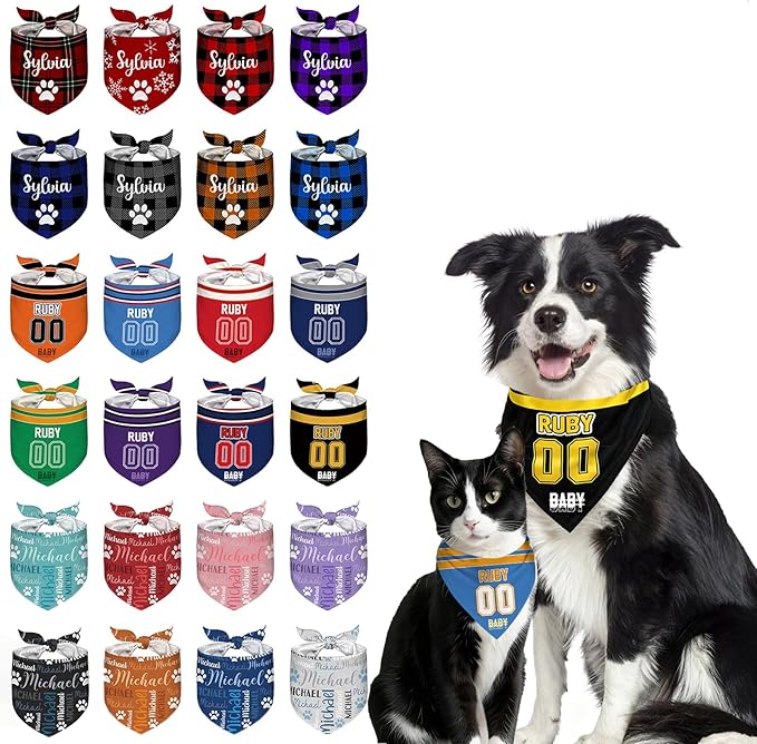 Custom Dog Bandana Personalized Dog Bandanas with Name Logo Customized Cat Neckwear Pet Scarf Triangle Bibs for Small Medium Large Dogs Cats Pets Jersey