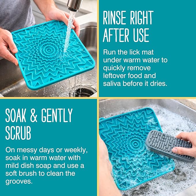 Messy Mutts Framed Silicone Therapeutic Licking Mat | 9.5" x 9.5" | Slow Feeder Mat for Boredom & Anxiety | Lick Pad for Dogs & Cats | Blue