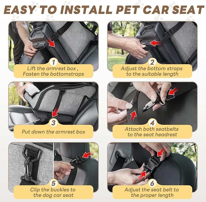 X-ZONE PET Dog Car Seat Pets Center Console Portable Booster Seats with Washable Cushion Safety Belt for Small Cats Suitable for Small Pets Up to 9 Lbs